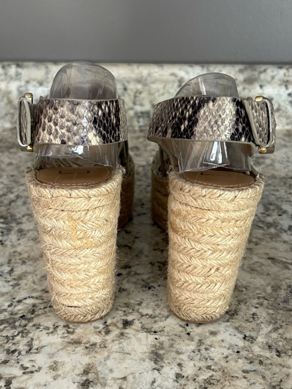 Marc Fisher Platform Espadrille Wedge Leather Snakeskin Sandals Size 6 - Picture 13 of 14
